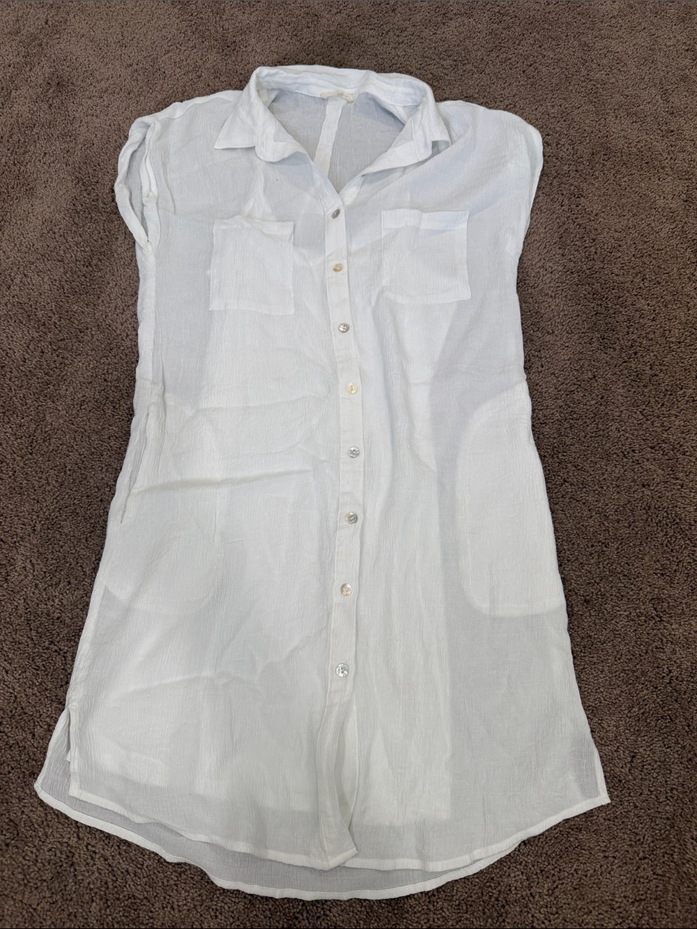Love Stitch White Button-Front Mini Shirt Dress
